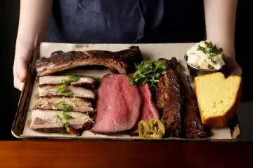 A barbecue combo includes multiple meats 