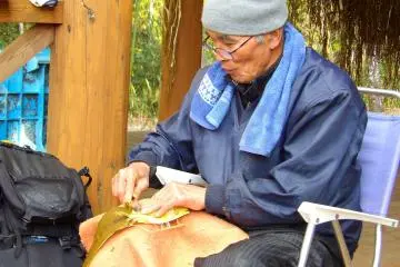 An expert shows us how to finish de-barking with a fruit knife