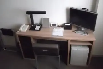 My desk, TV and fridge