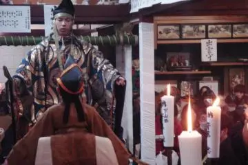 These boys performed a play all by themselves; they train with their fathers and grandfathers and with the Master of their Noh guild