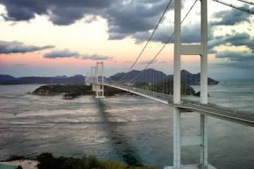 The Kurushima Straits Bridge as dusk falls