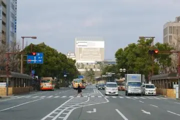 Himeji Castle, under construction, up the main road from Himeji Station
