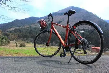 The gorgeous views of the mountains behind the rental bike