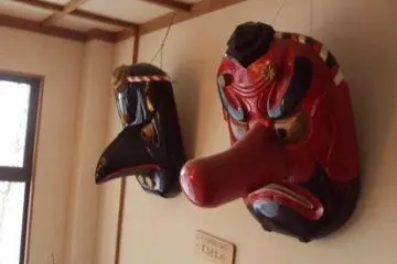 At the top of Mt. Haguro is a temple lodging known as Saikan. It houses many arts on display such as these tengu demon pieces.