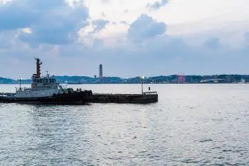 Looking across the strait to Shimonoseki from the Blue Wing Moji bridge