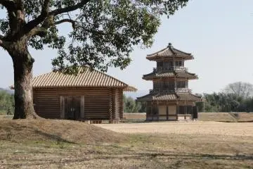 Another view of the park's few reconstructed buildings