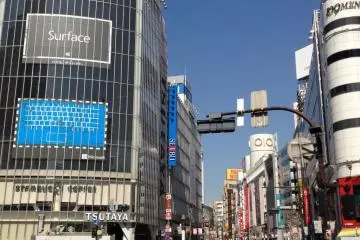Shibuya crossing captured during the short moment when all traffic lights are red (for cars and pedestrians)