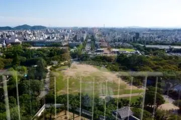 A view of the castle grounds through the glass
