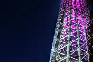 The skytree, ablaze with eye-catching pink in honour of Hanami season (Photo: Ophelia Cai)