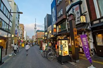 Views of the Tokyo Skytree can be found at various locations around Sensoji Temple and the small streets connecting to it