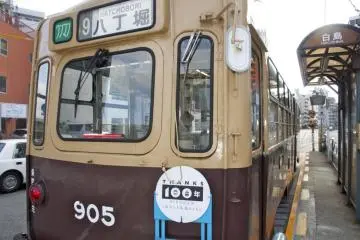 The brown tram end in detail. I love the old style molded windows, mirrors and other details.