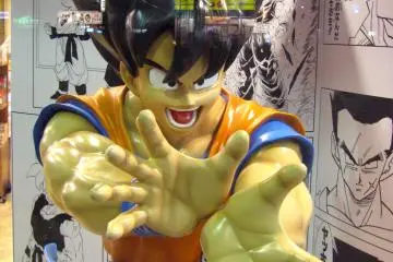Life-size manga hero's figure in the shop's showcase