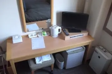 My desk, TV and fridge