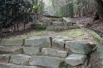 Very uneven, mossy steps lead up the little hill. Care is required, especially on the way down