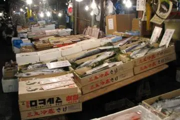 One of many shops outside of the fish market.