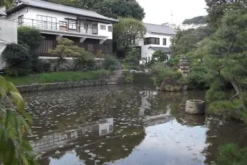 Looking across the pond to the house