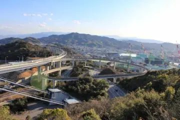 From the observation deck you can see Mt. Takanawa beyond the ramp up to the Shimanami Kaido highway