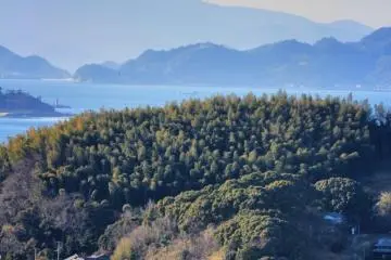 The view also includes a number of little islands with fishing ports and shrines