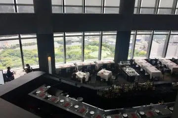 Looking down into the restaurant, Sorasio