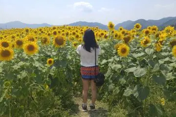 Admiring the flowers