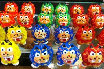 Shisa Dolls for sale at the souvenir shop next to Shuri Castle a world heritage site in Naha Okinawa