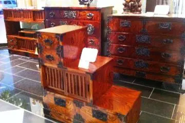 Beautiful Century old Tansu and kimono cabinets at the Akita Design Hub and Handicraft Center