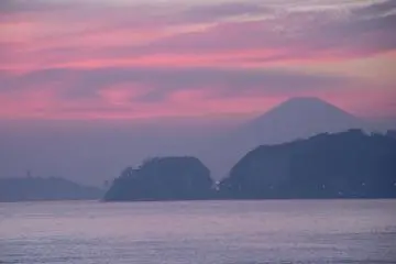 Beautiful Mt. Fuji as seen from Kamakura Beach