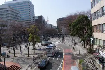 비단 중앙 박물관과 카나가와 현립 기념품 가게는 교차로 옆에 위치하고 있다