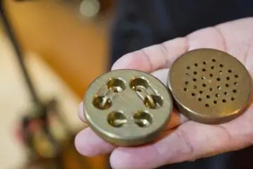 Handmade pasta is pressed through these brass pieces