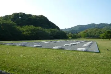 Ancient stone foundations for each of the pillars