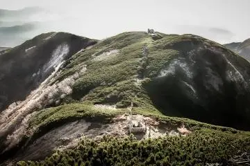 Looking back at Hinokio-dake campground and mountain hut from where I began my ascent up to Usugi-dake