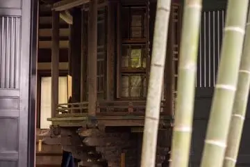 Inside the Kyozo is a rotating repository for Buddhist scriptures and hand copied sutras, which can be turned on the 18th of every month