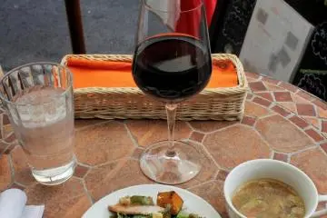 Salad and soup on the tiny terrace