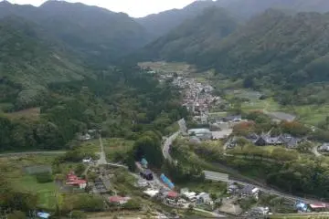 Looking east down along the valley and town from Yamadera Temple
