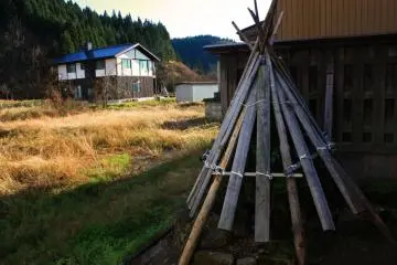 Autumn: As winter approaches, wooden tipi-like structures spring up all over the town. They protect carefully-pruned trees and bushes from the weight of the snow.
