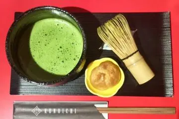 Matcha green tea elegantly presented