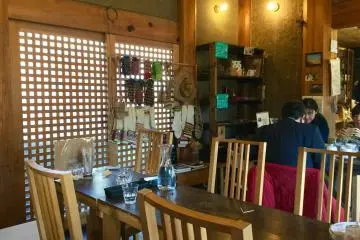 Sliding doors let in natural light into the cafe.