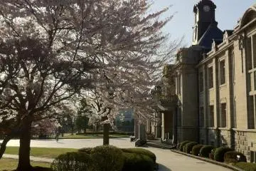 This is the Bunshokan in Yamagata City in spring. This building housed the old prefectural office