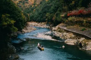 View of the river from the bridge. Those who don't want go back by train can use the boats