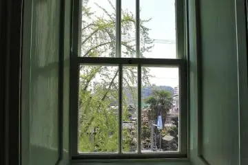 A view of Matsuyama Castle from an upstairs window