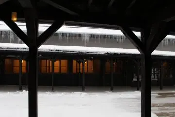 Gangi wooden walkways with icicle-lined roofs