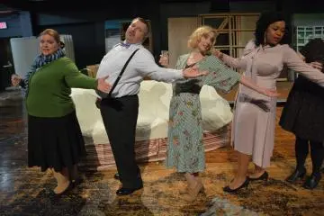 The cast rehearsing the musical number "Something's Afoot" (Photo: Kimberly Desiderio, POPS Historian)