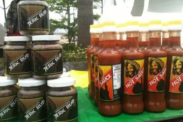 Allen's own jerk rub and hot sauce (Photo: Alton Mark Allen)
