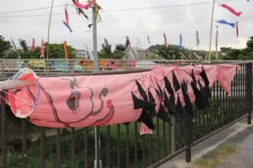 Many of the large hand decorated carp have large open mouths to allow the wind to fill it with life