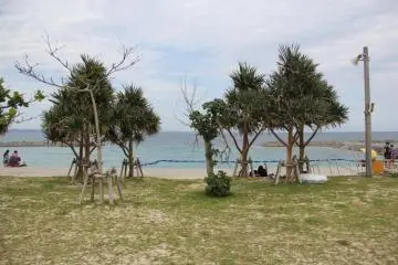 <p>Camping along the grass above the beach is available by reservation in advance only</p>