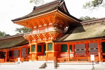 This imposing structure is, actually, also a gate; but this is as far as anyone can go, so we can think of it as the shrine's facade