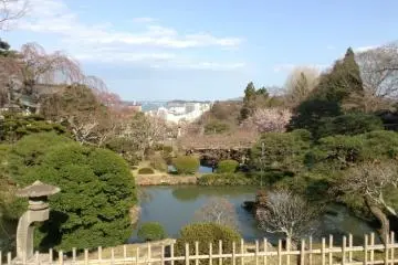 A short stroll from the main compound are gardens and a view of the distant sea.