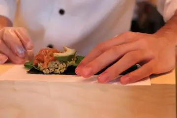 Salmon and avocado with cauliflower instead of rice for a low-carb