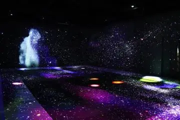Jump up and down against the backdrop of the universe