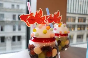 Luxury goldfish parfait with grapes